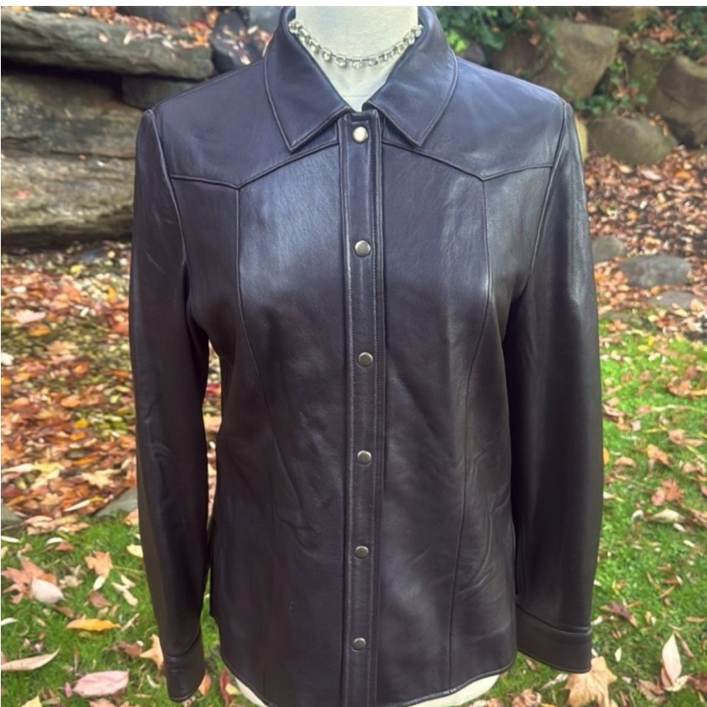 LORD & TAYLOR EXCLUSIVE 💯 BLACK LEATHER SHIRT / JACKET / SHACKET - M 🔥🖤